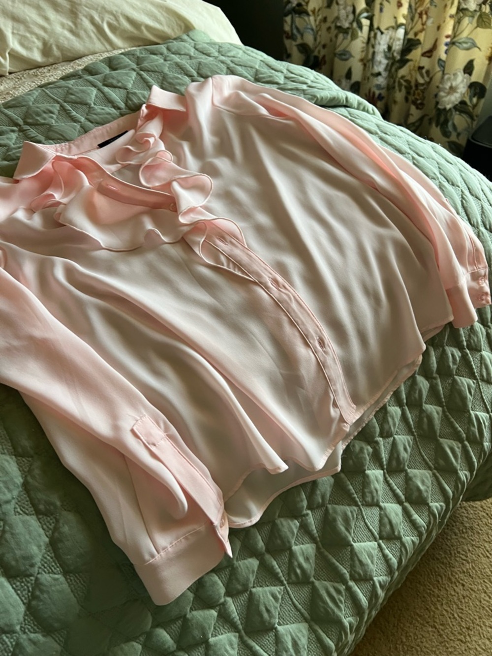 Tahari Light Pink Ruffle Front Blouse